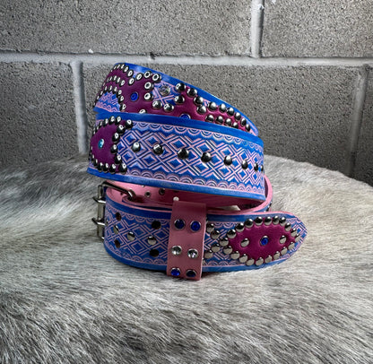 Traditional Blue+Pink embossed Origins Belt (purple)