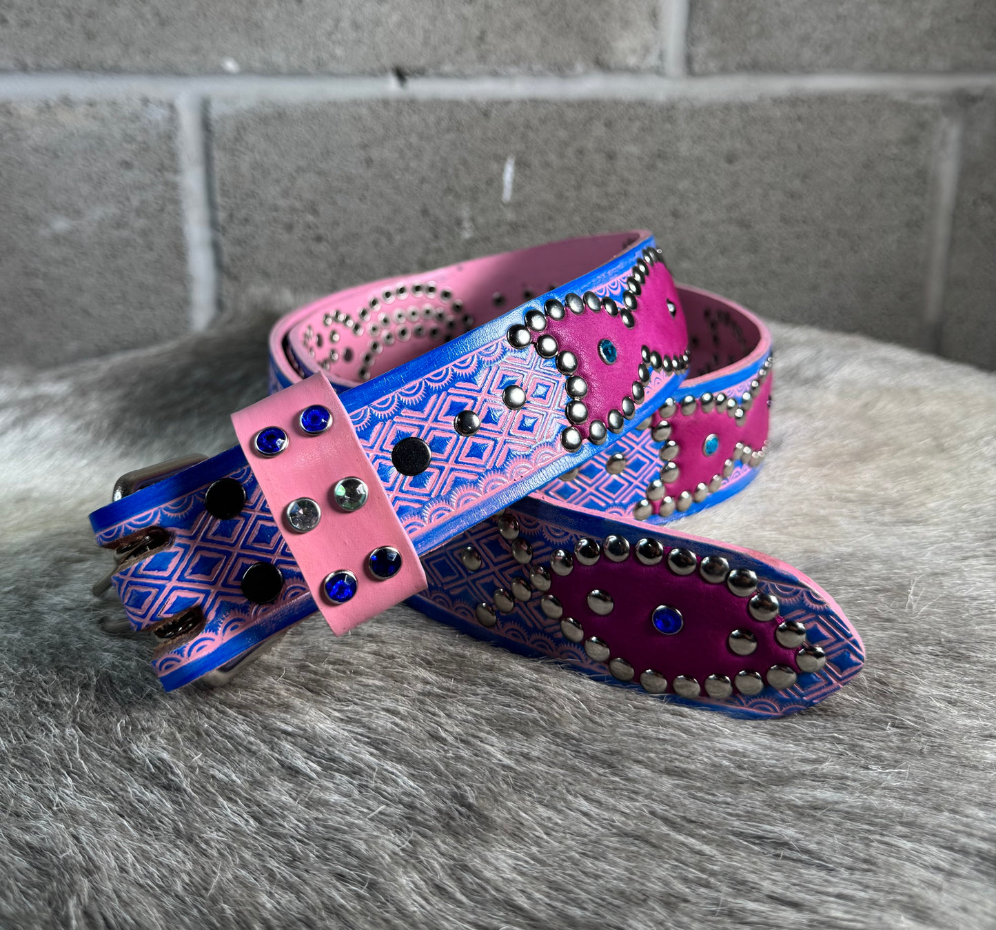 Traditional Blue+Pink embossed Origins Belt (purple)
