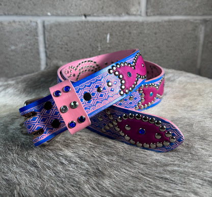 Traditional Blue+Pink embossed Origins Belt (purple)