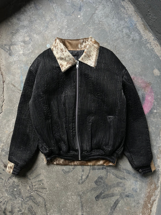 Pleated Cowhide Collar Jacket
