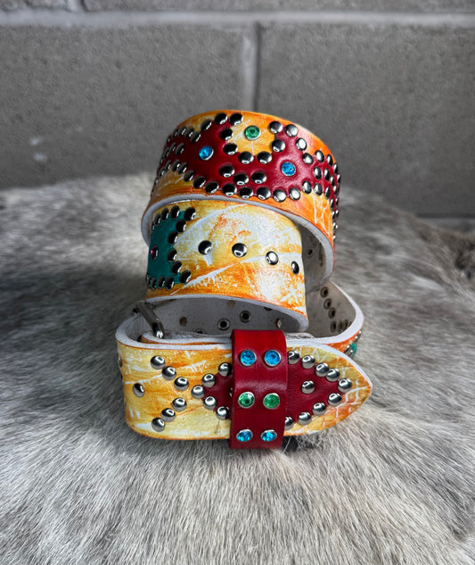Croc White+Orange Embossed Origins Belt (red/turquoise)