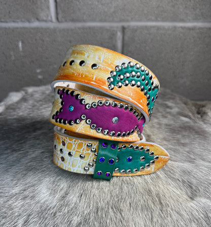 Croc Orange+White Embossed Origins Belt (purple/turquoise)