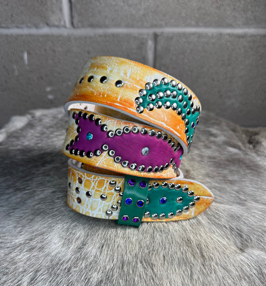 Croc Orange+White Embossed Origins Belt (purple/turquoise)