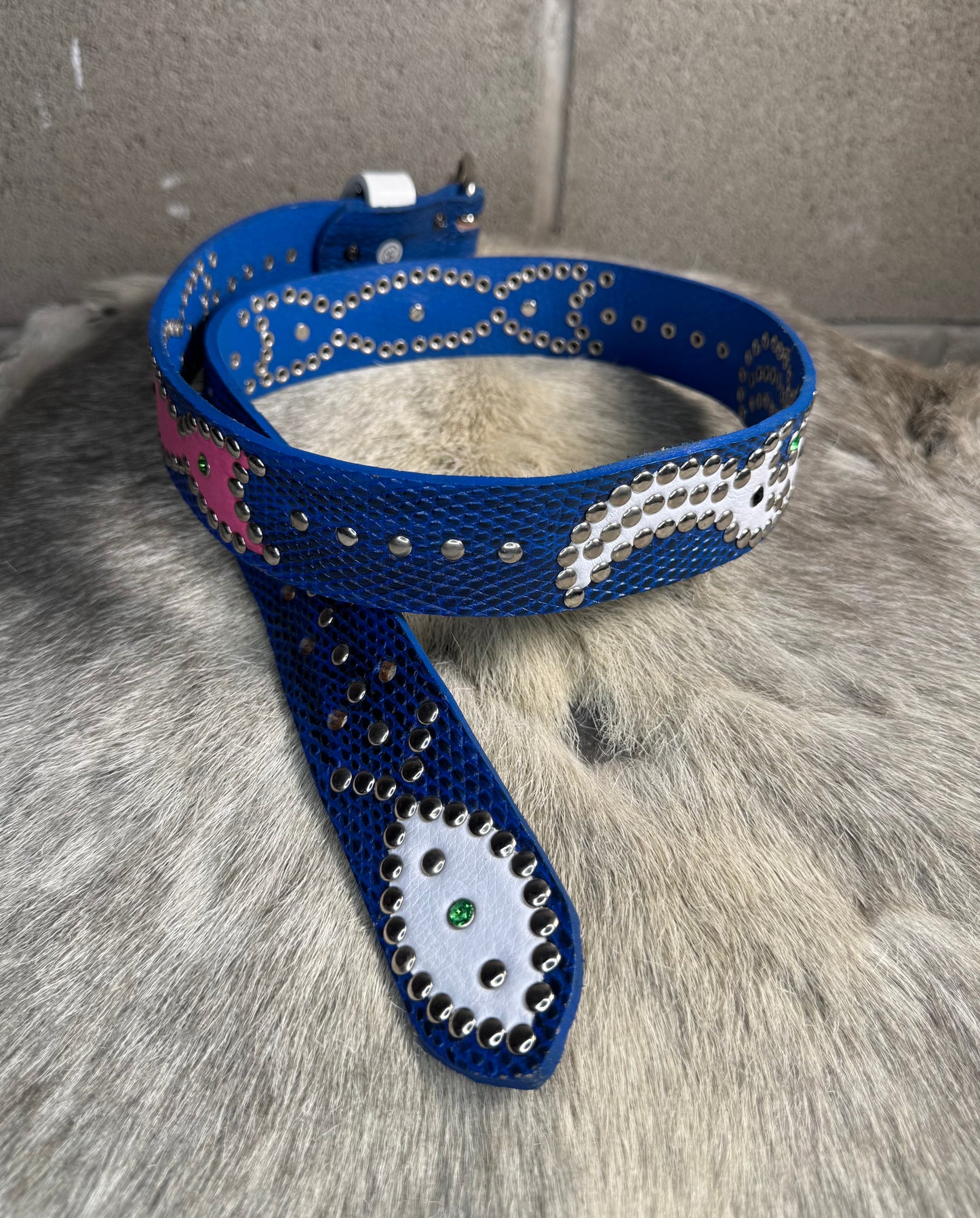 Python Blue+Black Embossed Origins Belt (white/pink)
