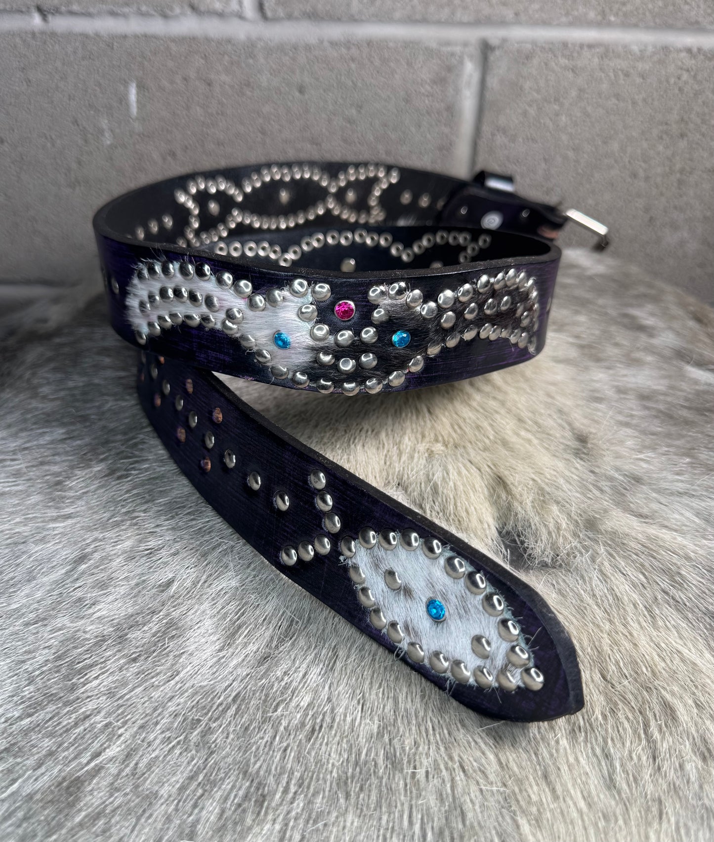 Purple+Black Distressed Origins Belt (cowhide/crystal red)