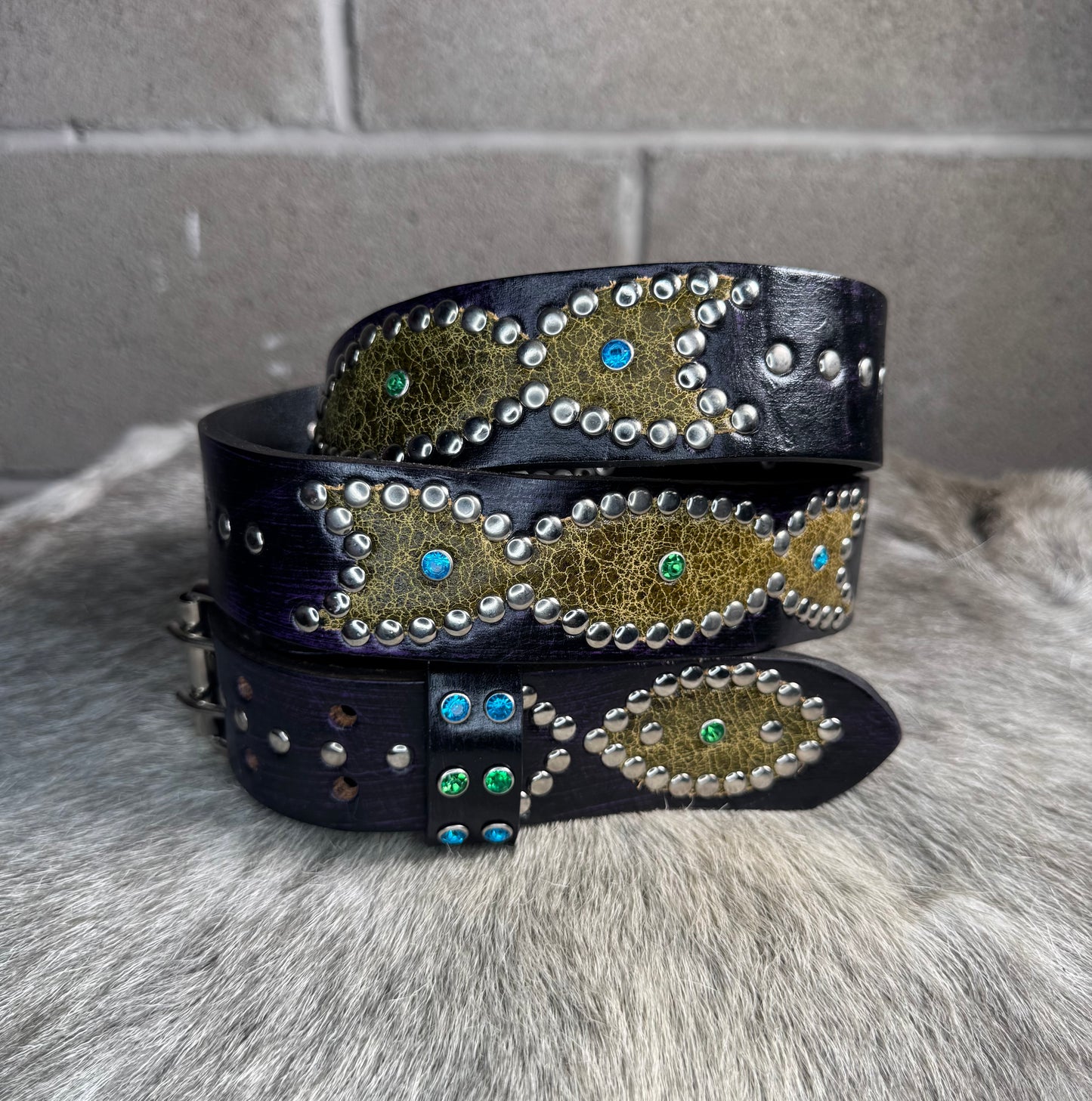 Purple+Black Distressed Origins Belt (crystalized green)