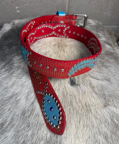 Python Red+Green Embossed Origins Belt (sky blue)