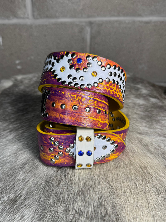 Croc Yellow+Purple Embossed Origins Belt (white/black)