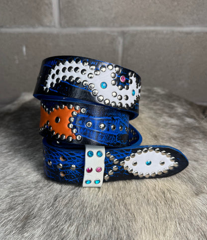 Croc Blue+Black Embossed Origins Belt (orange/white)