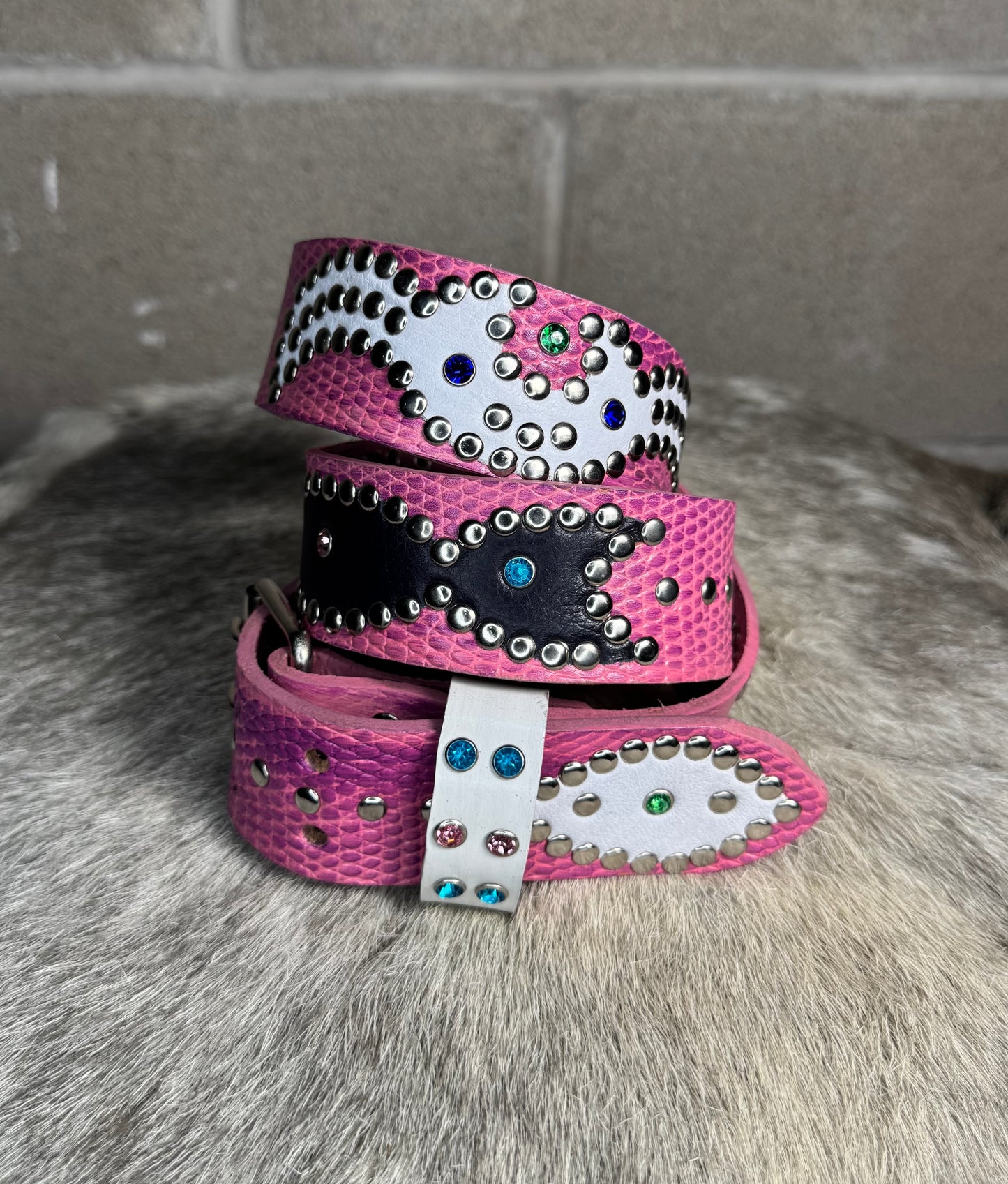 Python Pink+Purple Embossed Origins Belt (white/black)
