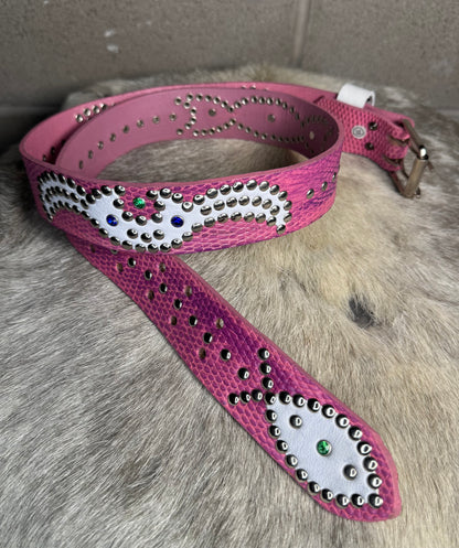 Python Pink+Purple Embossed Origins Belt (white/black)