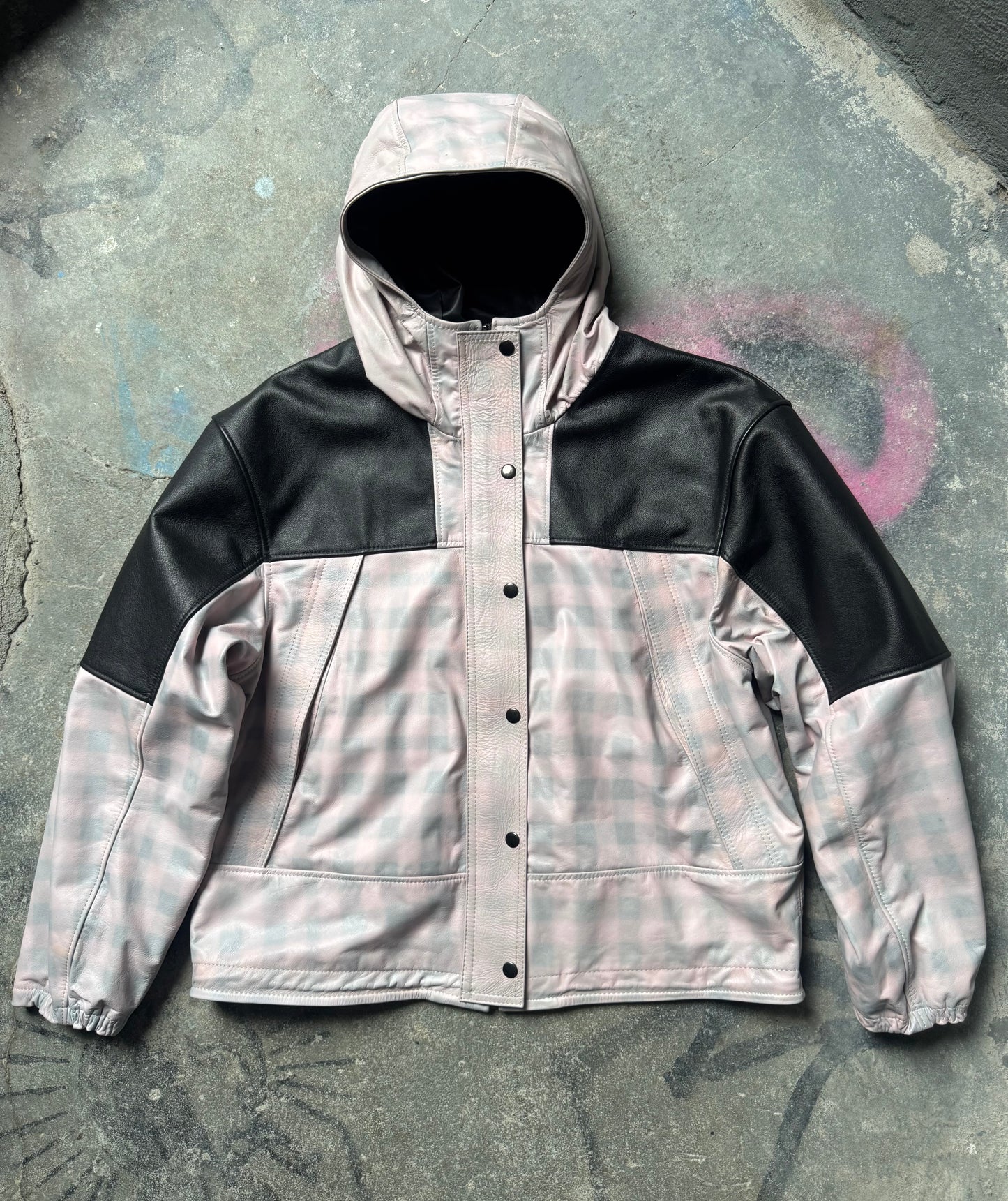 Leather windbreaker (plaid/black)