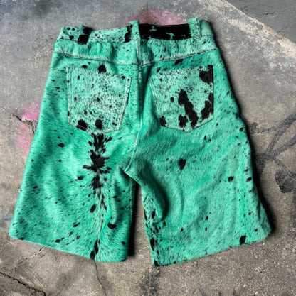 Turquoise Cowhide Shorts (black print)