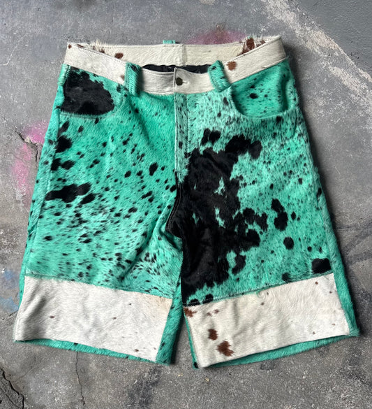 Turquoise Cowhide Shorts (+ natural print panels)