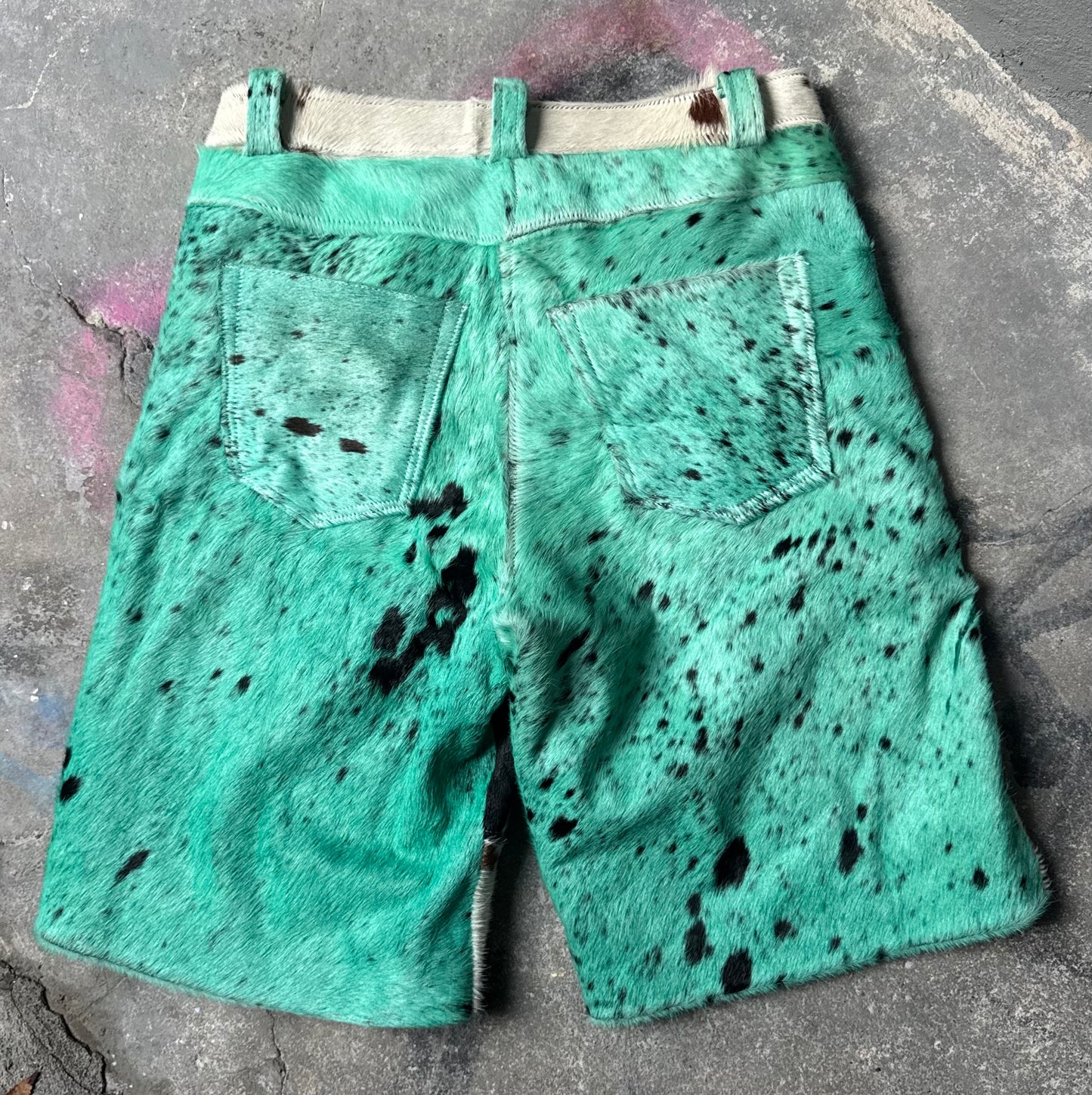 Turquoise Cowhide Shorts (+ natural print panels)