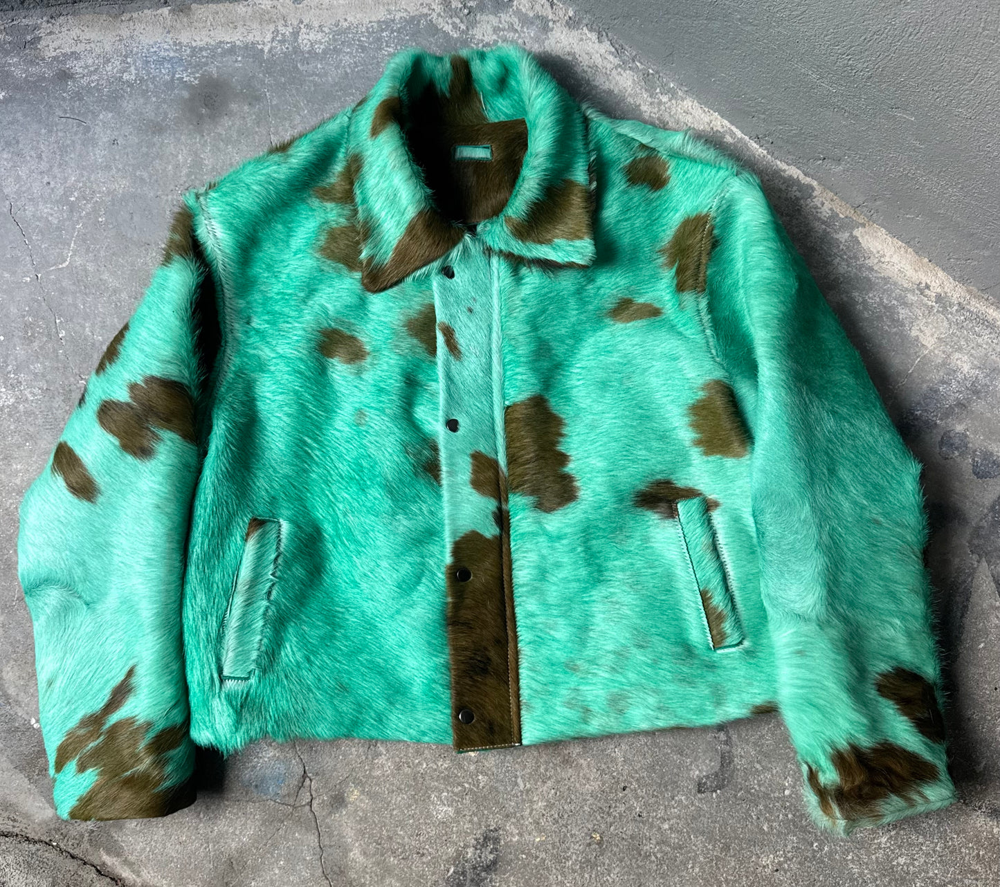 Turquoise Cowhide Jacket (brown print)