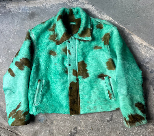 Turquoise Cowhide Jacket (brown print)