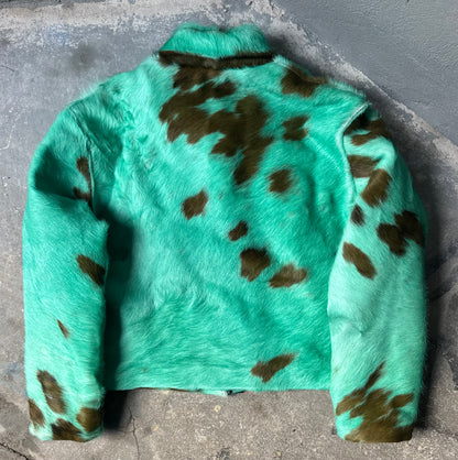 Turquoise Cowhide Jacket (brown print)