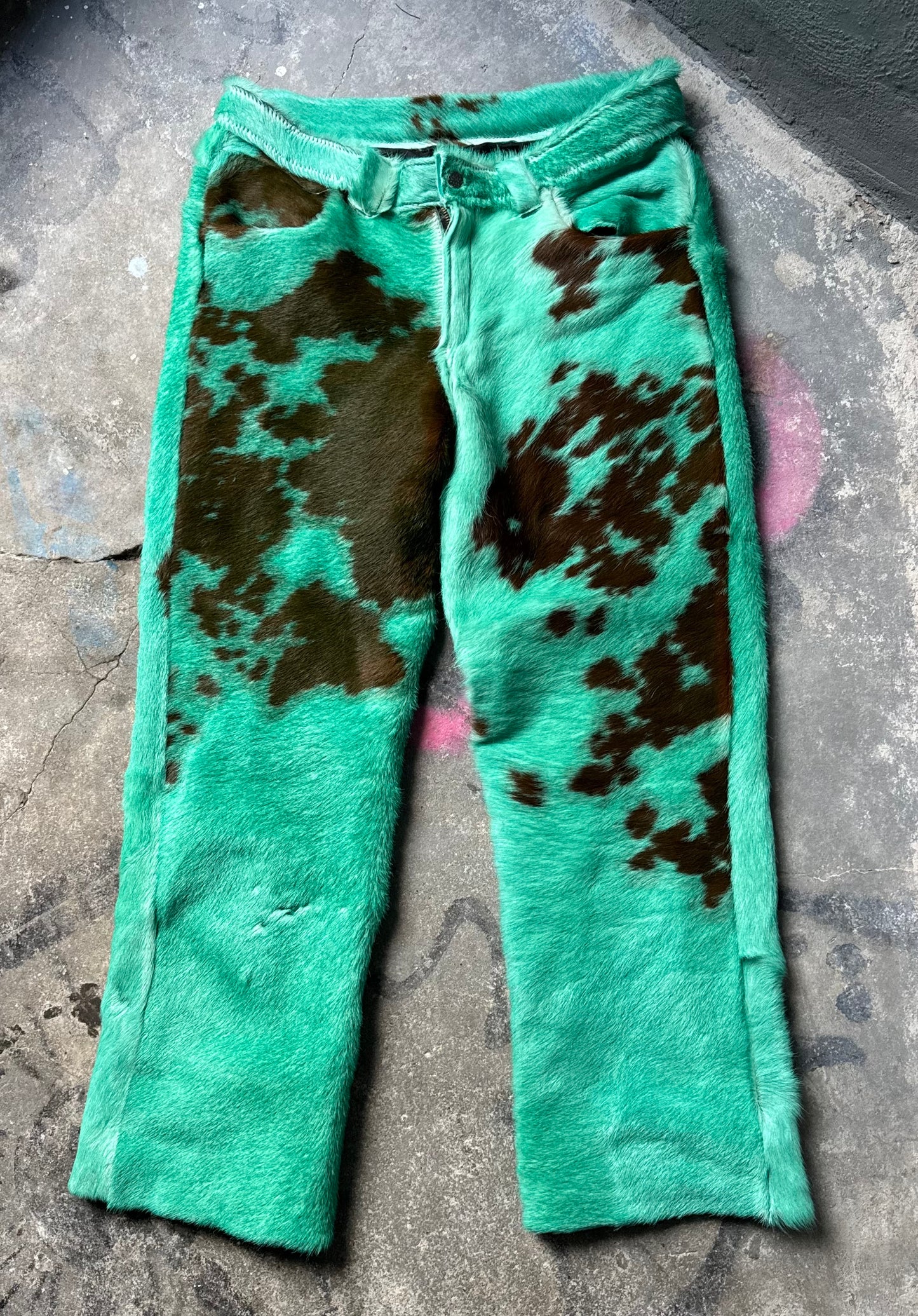 Turquoise Cowhide Pants (brown print)