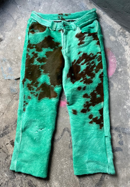 Turquoise Cowhide Pants (brown print)