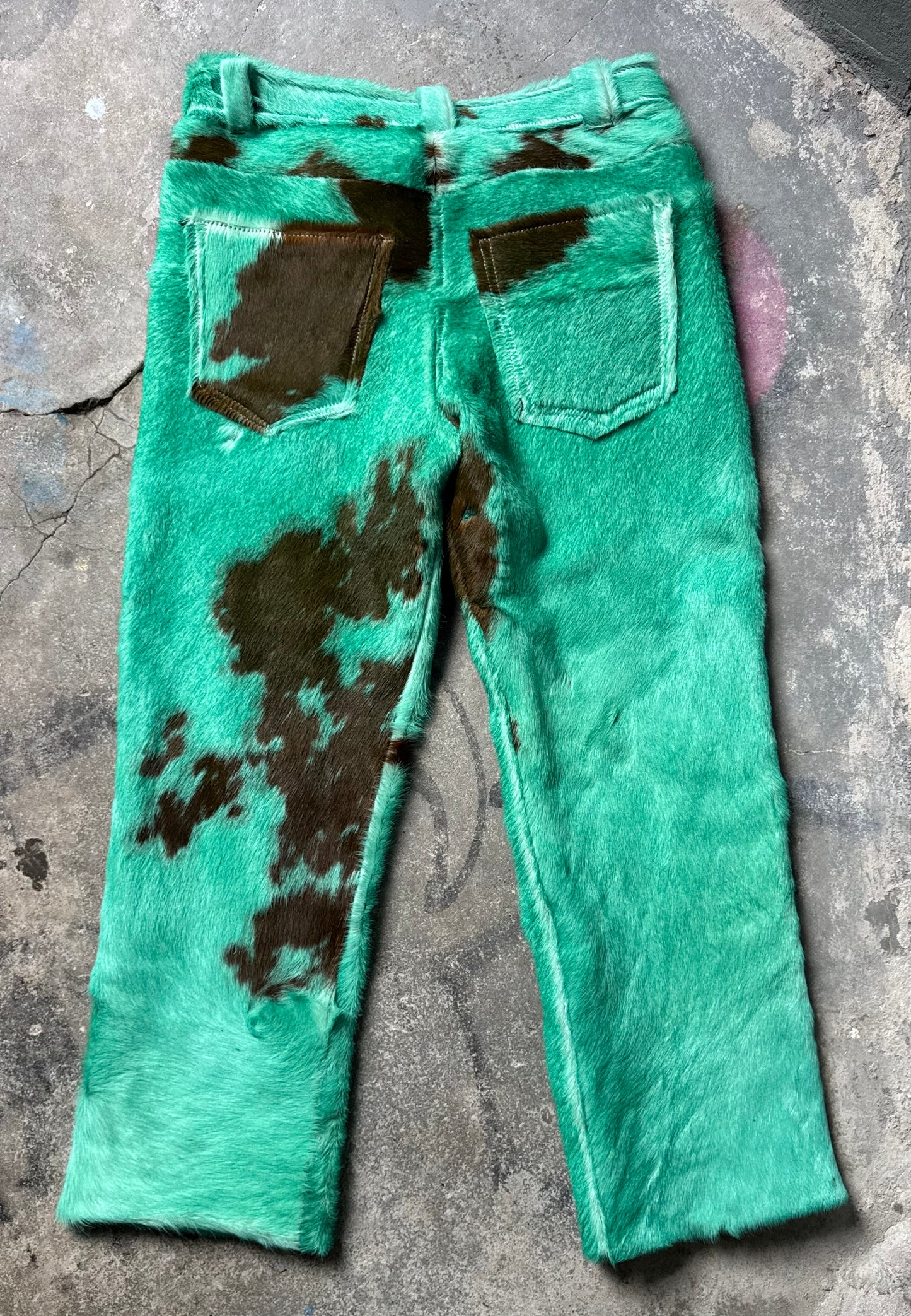 Turquoise Cowhide Pants (brown print)