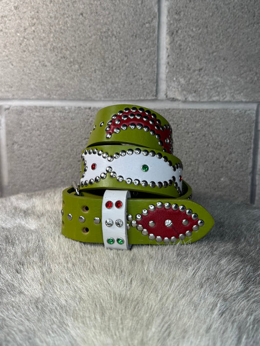 OLIVE GREEN Origins Belt (red and white)