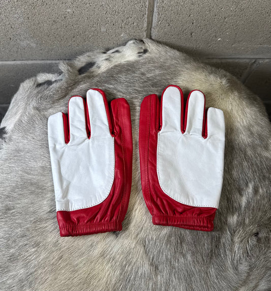 Red & White Half Gloves