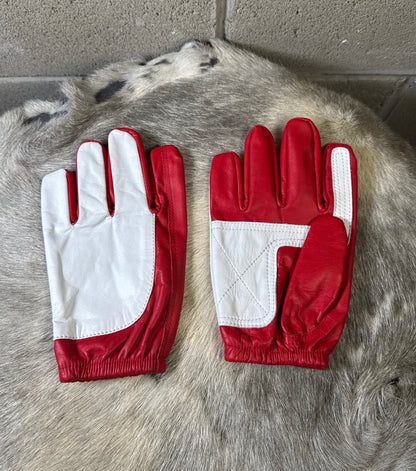 Red & White Half Gloves