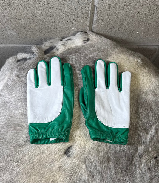 Green & White Half Gloves