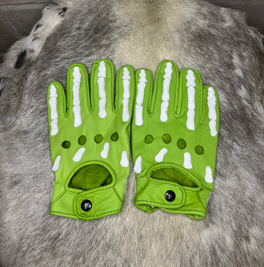 Green & White Skeleton Gloves
