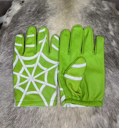 Green & White Spider Web Gloves