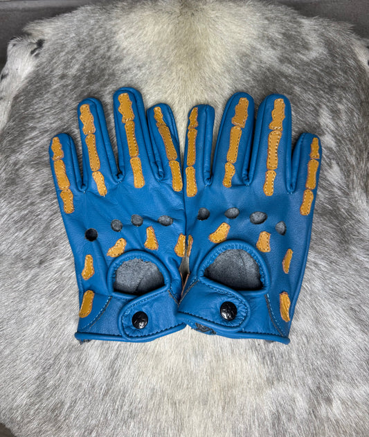 Blue & Khaki Skeleton Gloves
