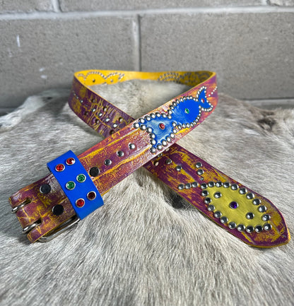 Croc Yellow+Purple Embossed Origins Belt (yellow/blue)