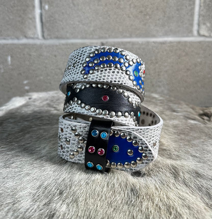 Python White+Black Embossed Origins Belt (blue/black)
