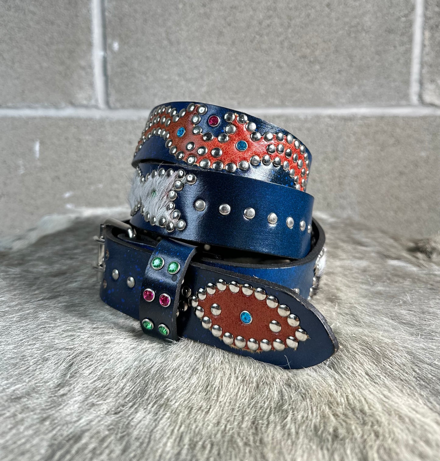 Blue+Black Distressed Origins Belt (cowhide/crystalized orange)
