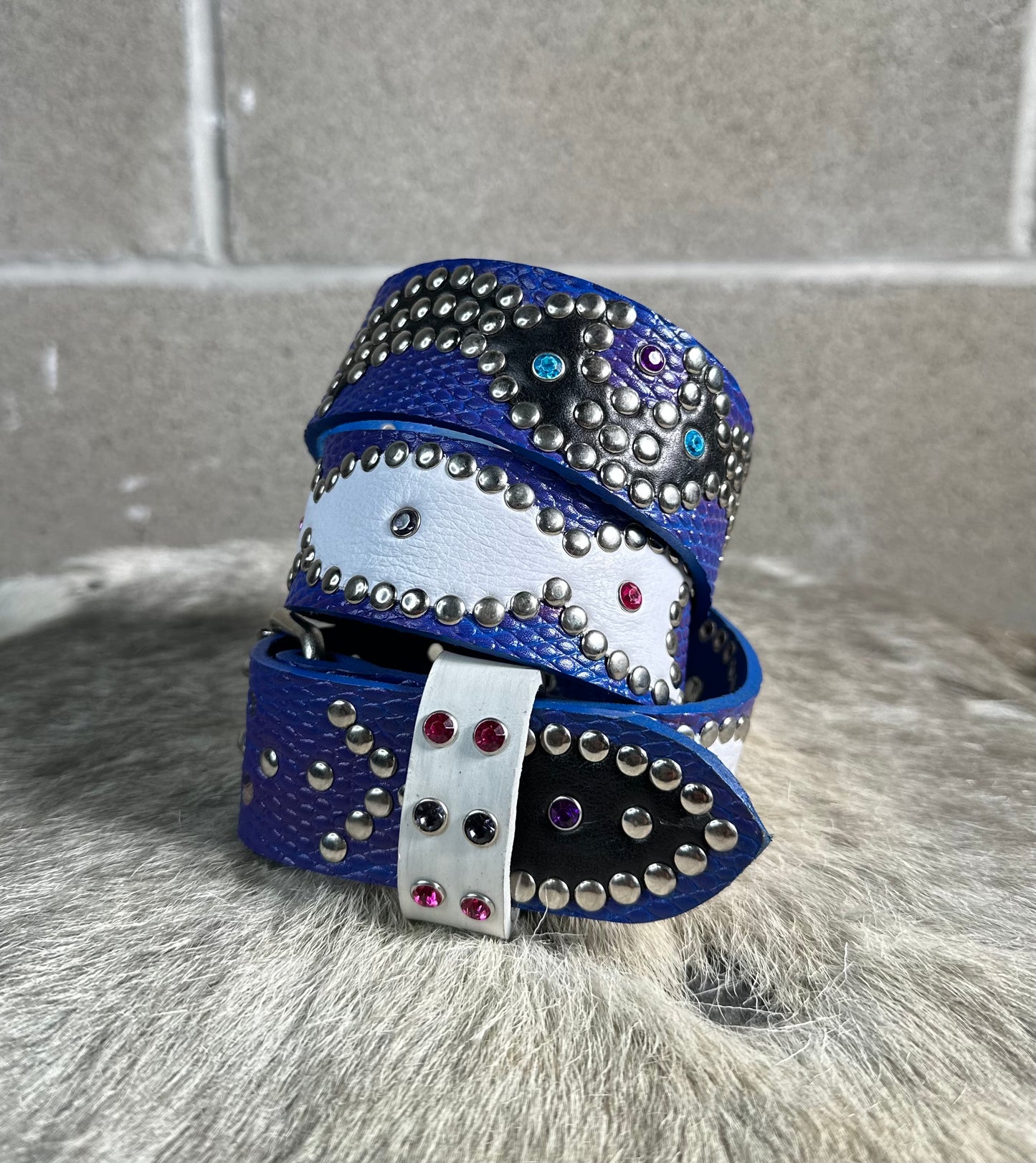 Python Blue+Purple Embossed Origins Belt (black/white)