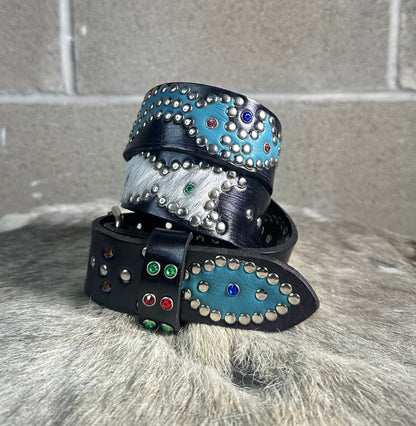Purple+Black Distressed Origins Belt (cowhide/sky blue)