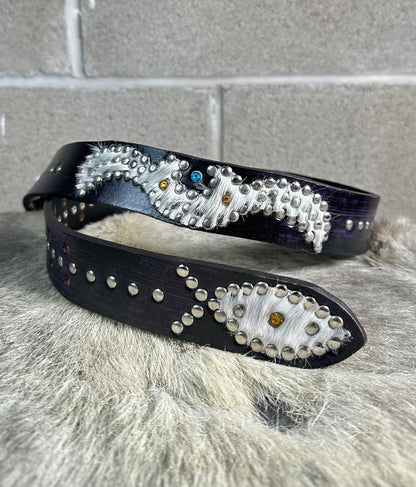 Black+Purple Distressed Origins Belt (cowhide/pink)