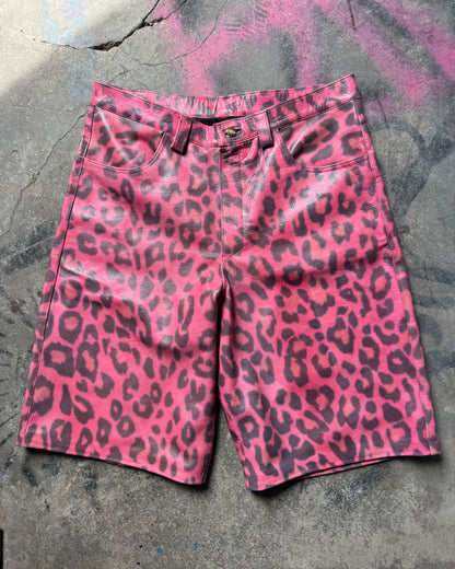 Pink Cheetah Shorts (croc embossed leather)